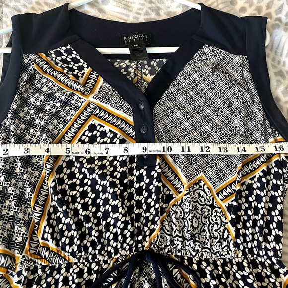 En Focus | Navy and Gold Midi Dress size 6P - Picture 2 of 4